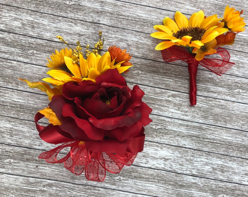 Artificial Red Fall in Love Sunflower Bridal Bouquet Set ...