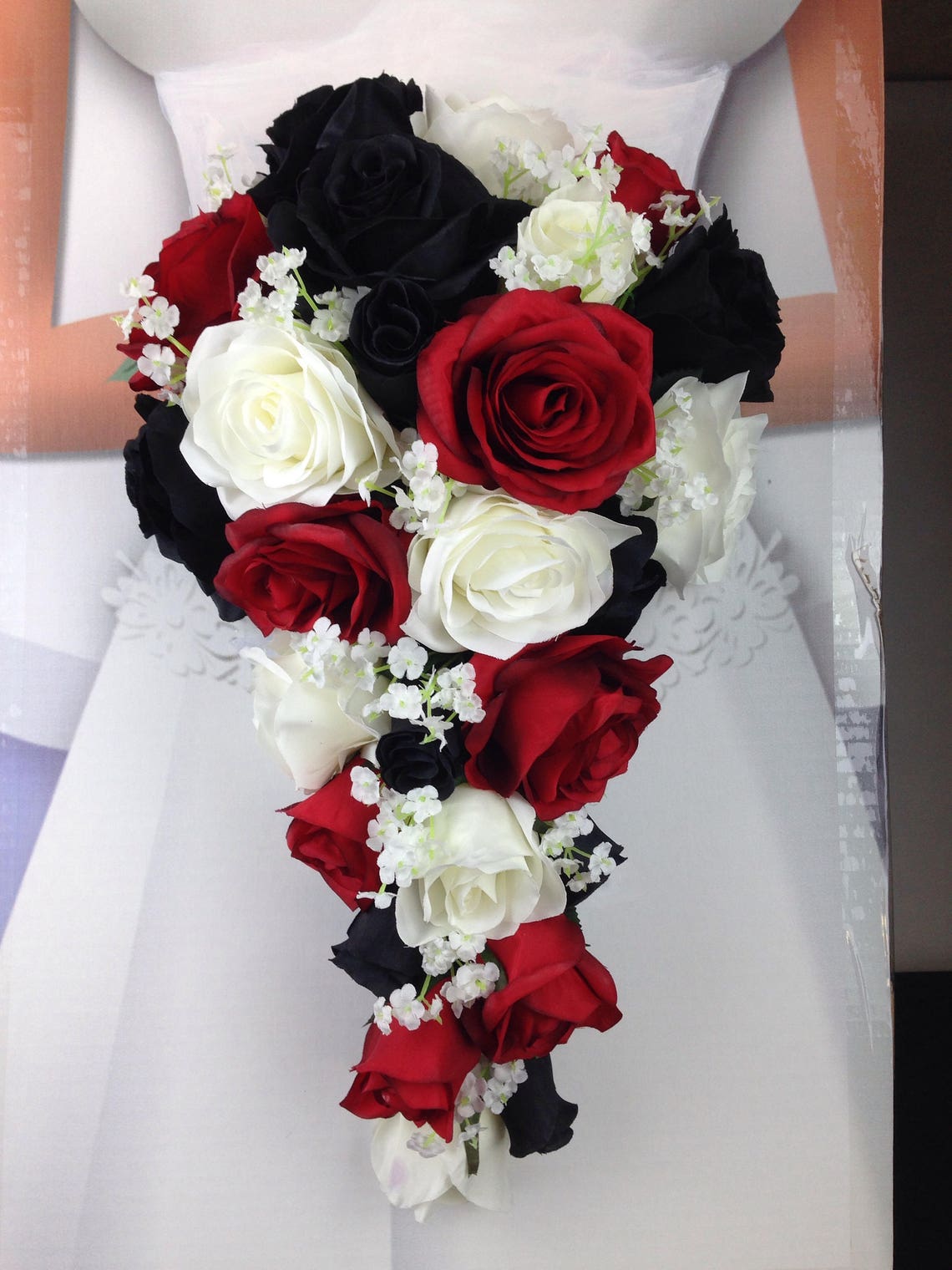 New Artificial Black Red and White Wedding Flowers image 2