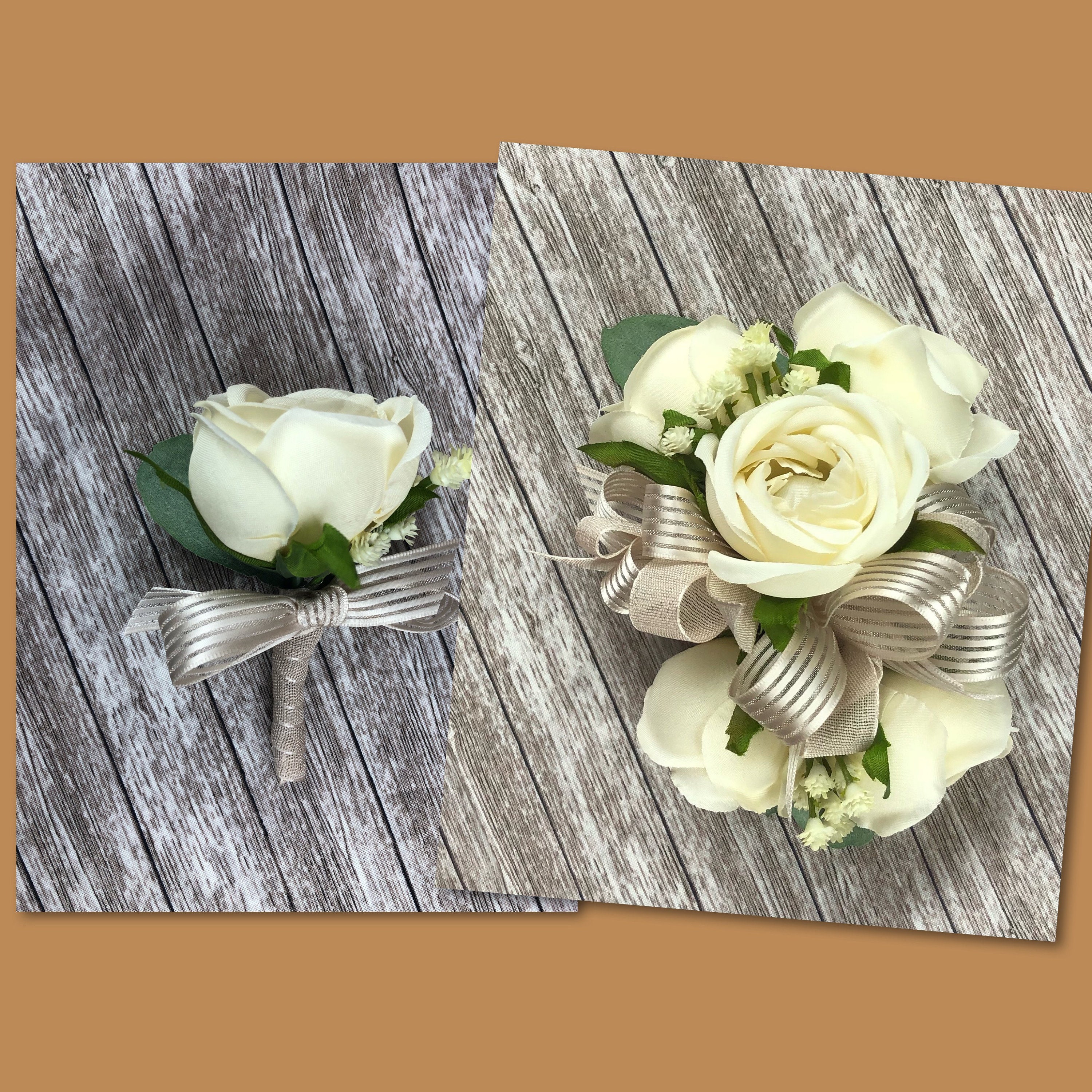 New Champagne Cabbage Rose Corsage, Champagne Rose Mother's Corsage, Champagne Prom Corsage, Champagne Prom Boutonniere