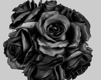 Black Roses Artificial Black Roses Halloween Black Rose Bunch 12 Open Black Roses Wedding DIY Rose 4" Diameter Black Fake Flowers Home Decor