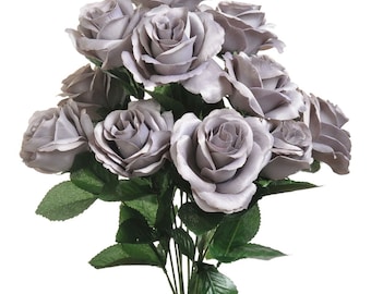 Gray Roses Bunch of 12 Open Gray Roses for Home Decor or DIY Wedding Ash Gray Roses Artificial Roses in Ash Gray 3.5" in Diameter 17" Height