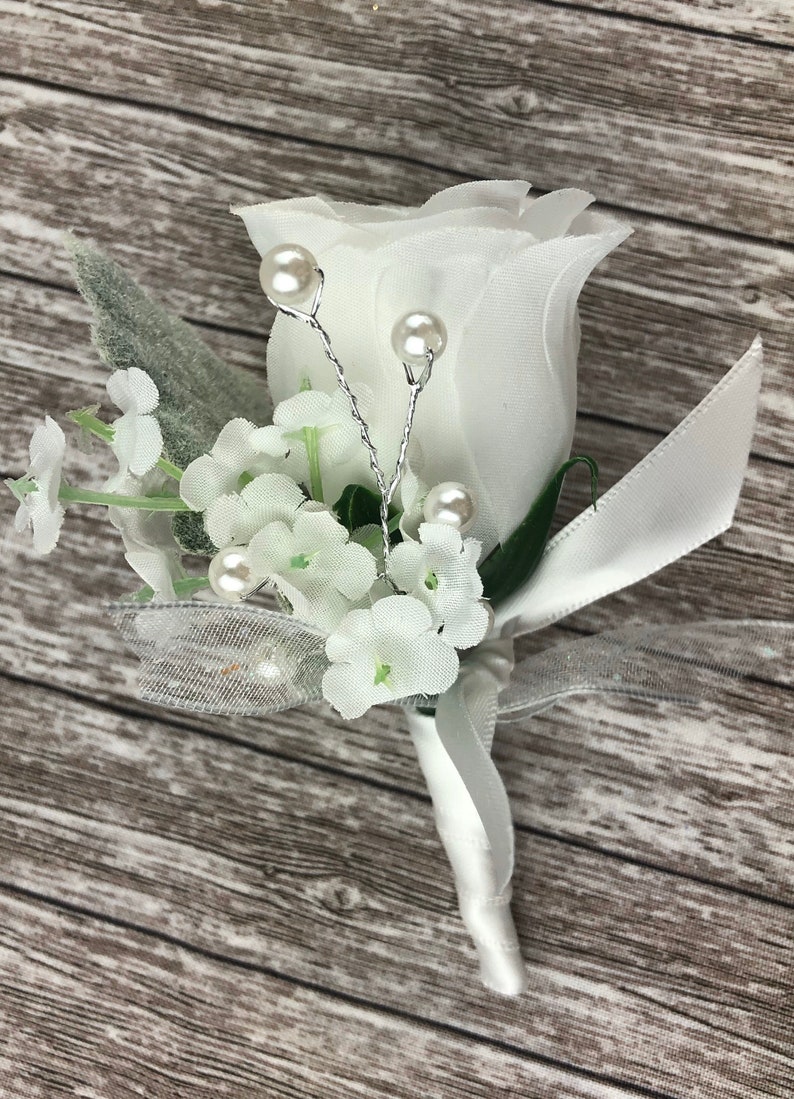 New Artificial White Rose Corsage, White Rose Mother's Corsage, Prom Corsage, Prom Boutonniere, White Corsage, White Boutonniere Bout w Pearls