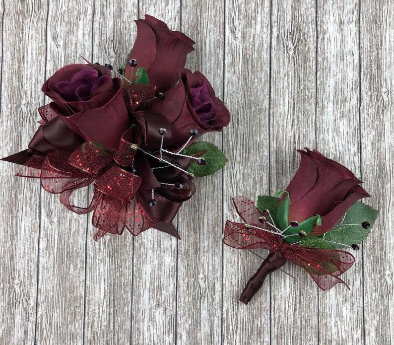 New Artificial Burgundy Rose Corsage Burgundy Rose Bout Etsy