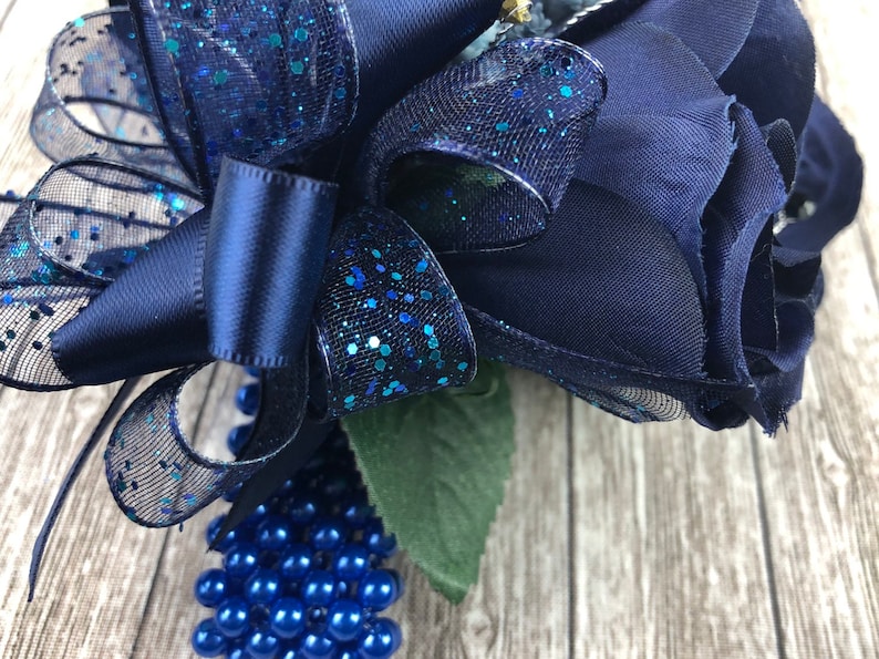 New Artificial Navy Rose Corsage, Blue Rose Mother's Corsage, Navy Boutonniere, Navy Prom Bout, Navy Prom Corsage image 5
