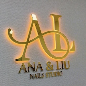 Sinalização de metal 3D personalizada, placa com logotipo de salão, placas comerciais com iluminação de fundo, placa com letras iluminadas, placa com luz LED, placa cortada a laser, placas de acrílico