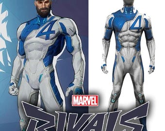 Mr Fantastische Cosplay Kostüm Marvel Rivals Anzug, Fantastische 4 Superhelden Zentai Bodysuit, Halloween-Kostüm für Männer, Comic Con Outfit