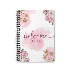 Cahier à spirales floral - Bienvenue en juin, agenda mensuel, journal, fournitures pour la rentrée scolaire, cadeau pour étudiants, papeterie florale