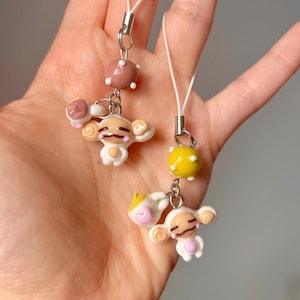 Kawaii Polymer Clay Monkey Phone Charm: Matcha Latte or Hot Coco