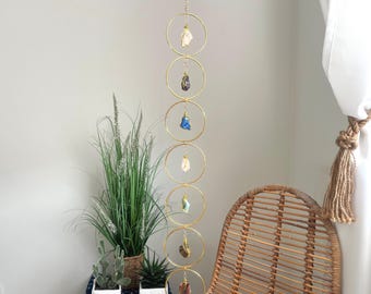 7 Chakra Crystal Suncatcher, Natural Gemstone Hanging, Yoga Decor