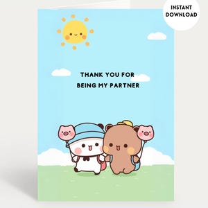 Thank you For Being My Partner Card | Cute Anniversary Card | Gift for Boyfriend, Girlfriend, Husband, Wife, Him, Her - Bubu Dudu Bear