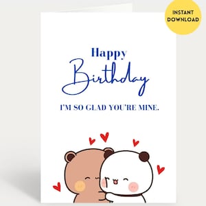 Estou tão feliz que você é meu | Bubu Dudu - Cartão de aniversário fofo | Feliz aniversário para você | Presente para namorado, namorada, marido, esposa, ele, ela