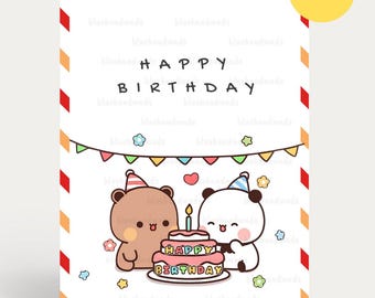 Bubu Dudu - Linda tarjeta de cumpleaños / Ilustración de oso / Feliz cumpleaños para ti / Regalo para novio, novia, esposo, esposa, él, ella