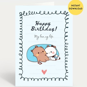 Meine Liebe, mein Leben alles Gute zum Geburtstag | Bubu Dudu Niedliche Geburtstagskarte | Alles Gute zum Geburtstag | Geschenk für Freund, Freundin, Mann, Frau, Ihn