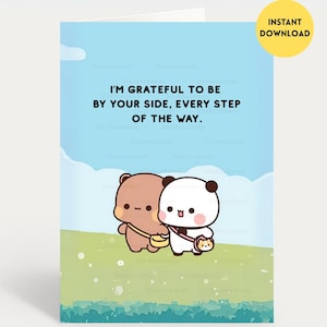 I'm Grateful To Be By Your Side | Cute Anniversary Card | Gift for Boyfriend, Girlfriend, Husband, Wife, Him, Her Bubu Dudu Bear