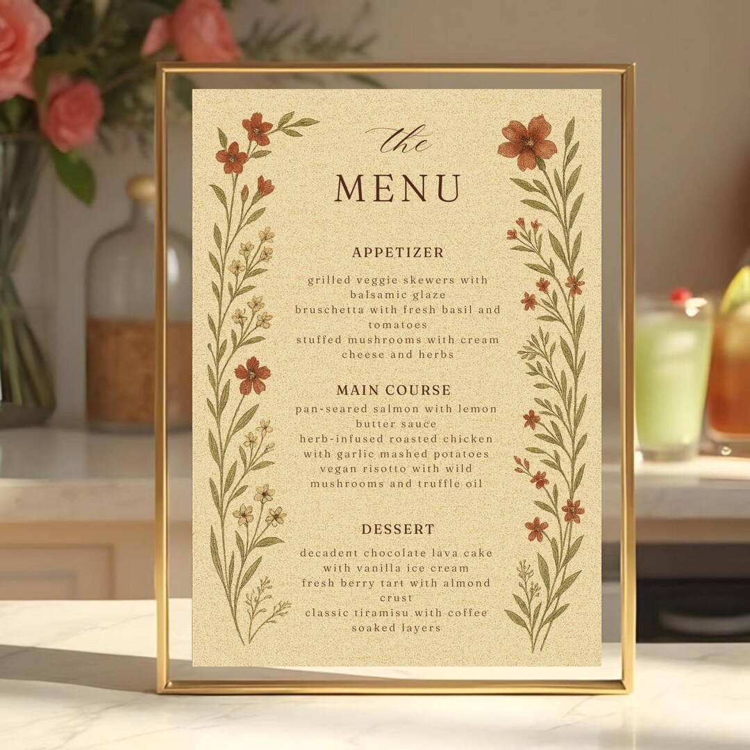 Florals and Elegance - Vintage Boho Floral Ethnic Wedding Menu Card for ...
