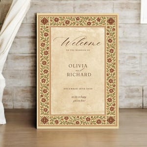 Florais e Elegância - Placa de Boas-Vindas para Casamento Étnico Floral Boho Vintage para Decoração Rústica e Elegante de Recepção e Cerimônia