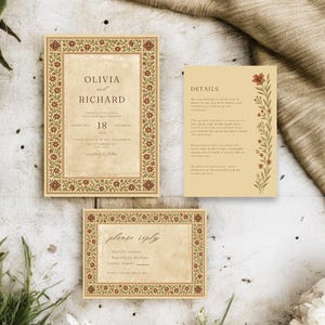 Florals and Elegance - Ethnic Floral Wedding Invitation Suite with RSVP, Save the Date, Menu & Details
