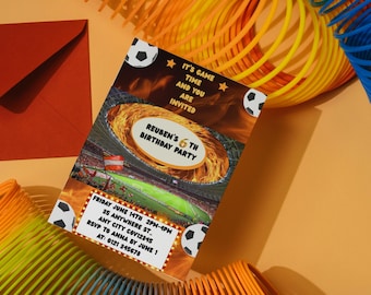 Invito di compleanno digitale a tema calcio, personalizzabile, modificabile, invito di compleanno a tema calcio, invito di compleanno per ragazzo, festa di calcio