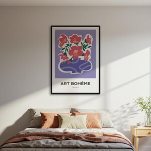 Póster de jarrón floral Art Boheme, impresión de arte mural con flores abstractas, decoración bohemia para el hogar, póster con o sin marco.