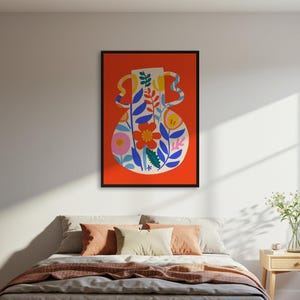 Póster de jarrón floral abstracto, impresión de arte mural colorido, decoración botánica, póster de ilustración moderna, con o sin marco