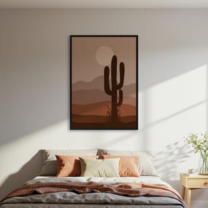Minimalistisches Wüstenlandschaftsplakat, Erdton-Kaktus-Wand-Kunstdruck, gerahmtes oder ungerahmtes Natur-Dekor, Boho Schlafzimmer-Kunst