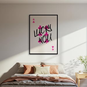 Pôster Lucky You, pôster de arte com cartas de baralho rosa, pôster de parede gráfico moderno, pôster de decoração de dormitório moderno, pôster grande com/sem moldura