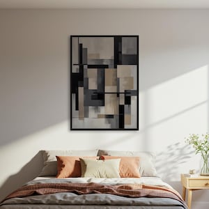 Beige Grey Black Decor Poster, Neutral Tone Art Poster Print, Modern Minimalist Wall Poster, Framed/Unframed Large Poster