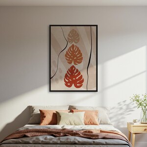 Abstract Monstera Leaf Poster, Earth Tones Wall Art Print, Modern Botanical Decor, Framed Or Unframed Plant Art