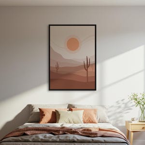 Minimalistisches Wüstenlandschaftsplakat, Erdton-Kaktus-Wand-Kunst-Druck, gerahmtes Wandplakat, Natur-Dekor, Boho Schlafzimmer-Kunst