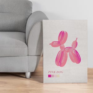 Pink Balloon Dog Canvas Wall Art, Modern Pop Art Style Animal Print for Playroom, Teen Bedroom, Office or Gift, Framed Cute Decor Option