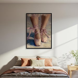 Ballet Shoes Painting Poster, Pink Pointe Shoes Wall Art Print, Ballerina Dancer Decor Poster, Impressionist Style Dance Art