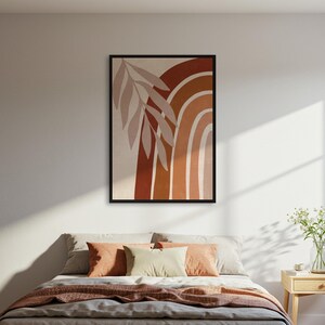 Earthy Abstract Rainbow Art Print, Modern Boho Wall Decor, Minimalist Palm Leaf Poster, Neutral Tones Artwork, Living Room Wall Art