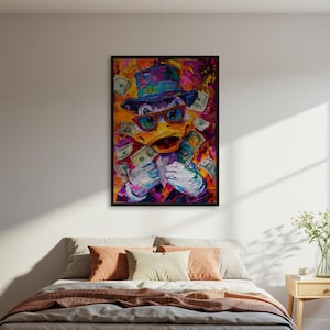 ポップアートのスクルージ・マクダックのポスタープリント、カラフルなマネーダックのウォールアート、リッチな漫画絵画ポスター、モダンなオフィス装飾ポスター