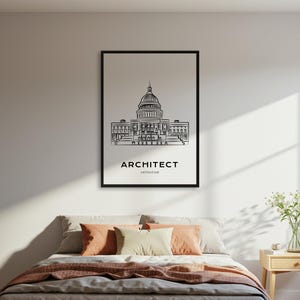 Minimalist Architect Building Line Art Poster, Architectural Wall Art Print, Modern Office Decor, Framed or Unframed Poster