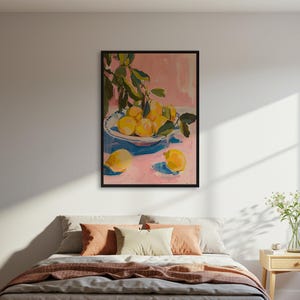 Lemon Still Life Art Print, Kitchen Wall Decor, Fruit Painting Poster, Citrus Art, Framed or Unframed, Home Decor