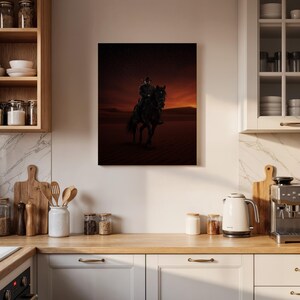 Western Guitar Artwork, Cowboy Scene Scenery, Framed Music Decor, Country Wall Canvas, Rodeo Sunset Silhouette, Musician Gift Keepsake