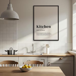 Kitchen Definition Poster, Minimalist Wall Art, Typography Print, Kitchen Wall Decor, Foodie Lovers Gift, Framed or Unframed Poster