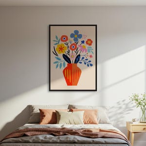 Póster de jarrón floral abstracto, impresión de arte mural colorido, decoración botánica, póster de ilustración moderna, con o sin marco