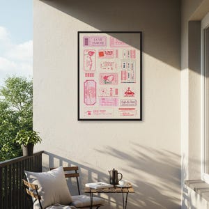 Pink Ticket Collage Poster, Retro Wandkunst, Vintage Ticket Print, ästhetisches Raumdekor, gerahmt oder ungerahmt, Wohnkultur