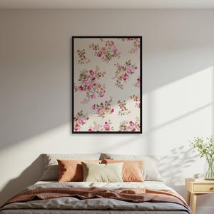 Póster con estampado floral vintage, impresión artística de pared con rosas rosas, póster de decoración botánica romántica, póster con estampado floral estilo cottagecore