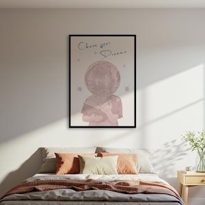 Chase Your Dreams Poster, Disco Ball Kopf Kunst Poster Druck, surreales Motivationswandplakat, Retro Lesezitat-Dekor-Plakat