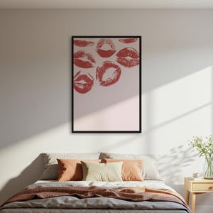 Póster de besos de lápiz labial rojo, arte mural con estampado de labios, decoración romántica, ilustración de moda, con o sin marco.