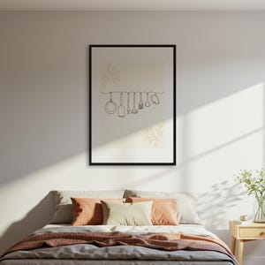Küchenutensilien Linie Art Poster, Minimalistischer Kochdekor Druck, Beige Wandkunst Poster, moderne Küche Zeichnung, gerahmt oder ungerahmt