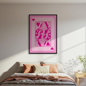 Poster Regina di Cuori Rosa, Poster con Stampa di Carte da Gioco Pop Art, Poster da Parete alla Moda, Poster Decorativo per Sala Giochi Femminile, Poster Rosa