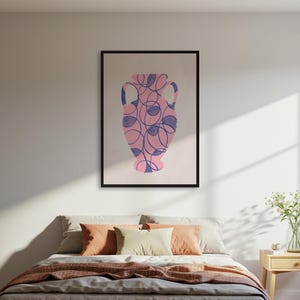 Póster de jarrón abstracto, arte mural geométrico rosa y azul, póster de decoración minimalista moderna, ilustración de ánfora contemporánea