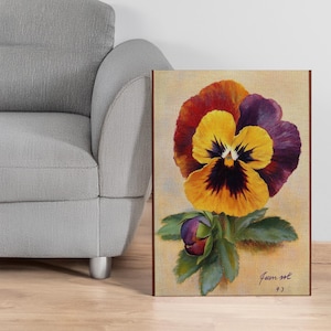 Vintage Floral Canvas Wall Art With Frame Options, Botanical Pansy Painting Print, Antique Style Flower Illustration Garden Lover Gift