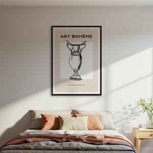 Póster de jarrón minimalista Art Boheme, impresión de pared con arte lineal, decoración bohemia para el hogar, con o sin marco.