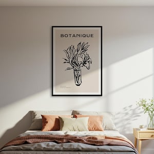 Póster minimalista de jarrón de flores botánicas, impresión de pared estética en blanco y negro, decoración moderna para el hogar, con o sin marco.