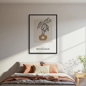 Póster de Monstera Botánica, Impresión de póster de arte lineal de plantas minimalistas, Póster de pared botánico moderno, Póster de decoración de jarrón neutro