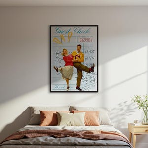 Retro Tanzendes Paar Poster, Vintage Gast Check Wand Kunst Druck, Dekor im Stil der 1950er Jahre, gerahmte oder ungerahmte Kunst, nostalgischer Akzent